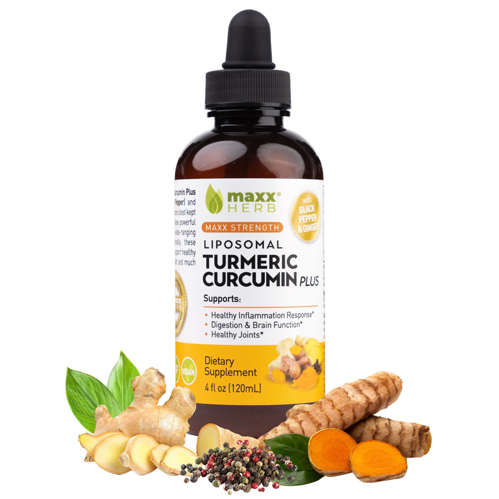Maxx Herb Liposomal Turmeric Curcumin With BioPerine & Ginger – 4oz Bottle