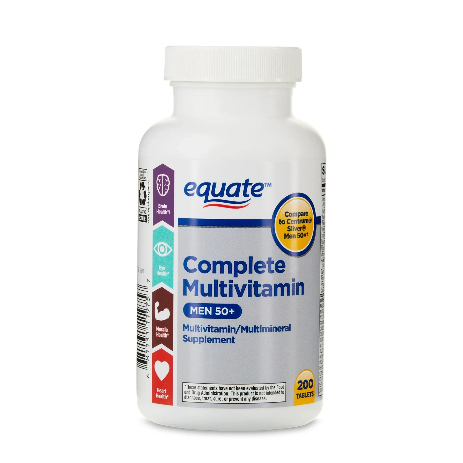 Equate Complete Multivitamin/Multimineral Supplement Tablets, Men 50+, 200 Count