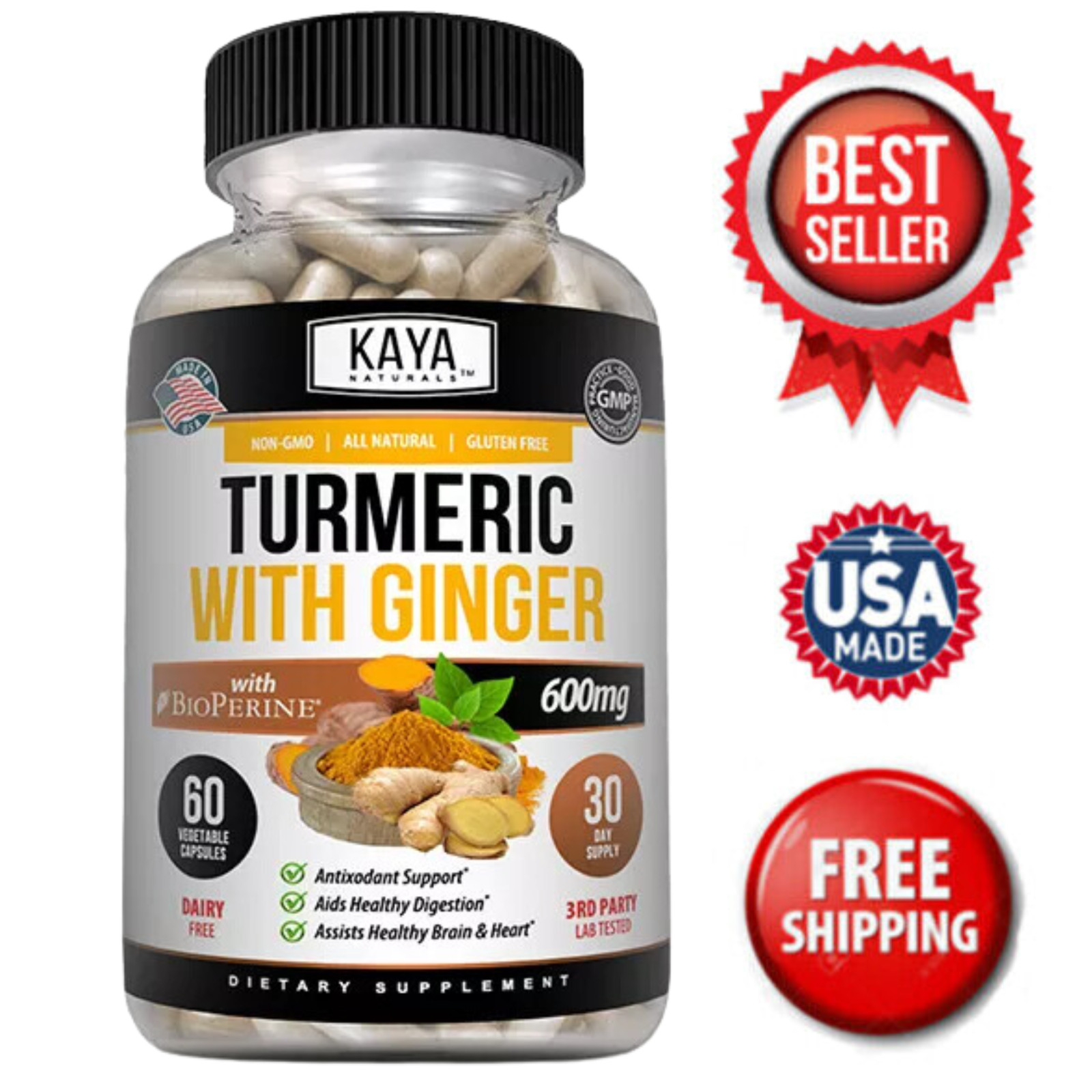 Turmeric Curcumin with Ginger Black Pepper 60ct Joint Pain Max Strength
