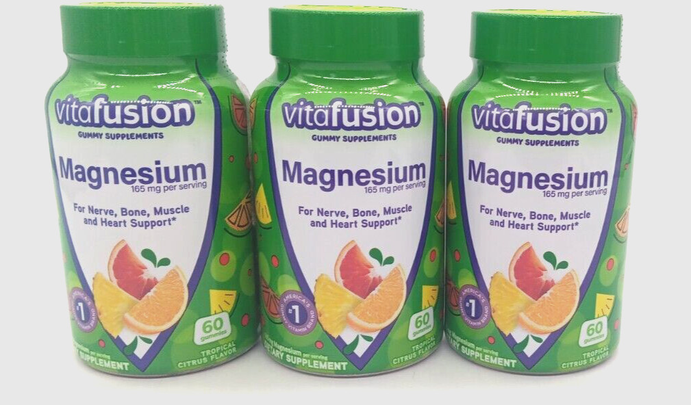 3 Vitafusion Magnesium Gummy Supplement 60 each=180 Exp:05/26 Tropical Citrus
