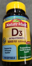 Nature Made – Vitamin D3 5000 IU(125mcg) Extra Strength 180 Count Exp 08/2026