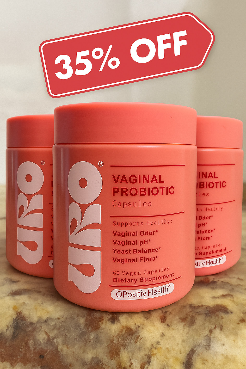 URO O Positiv Vaginal Probiotics for Women pH Balance + Prebiotic 180ct 3 Pack