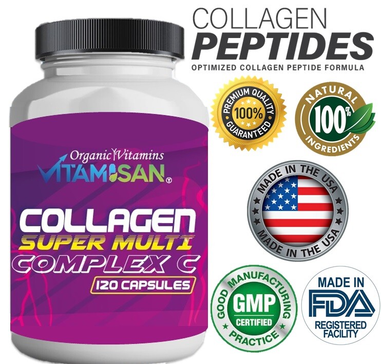 Collagen Peptide Vitamins w Biotin Collagen Type 1, 2, 3, 5,10 Joint Support 120