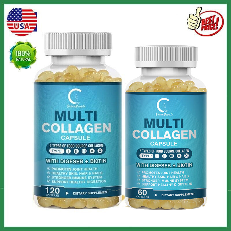 60/120Pcs Multi Collagen Peptides-Type I,II,III,V,X Anti-Aging Collagen Pills