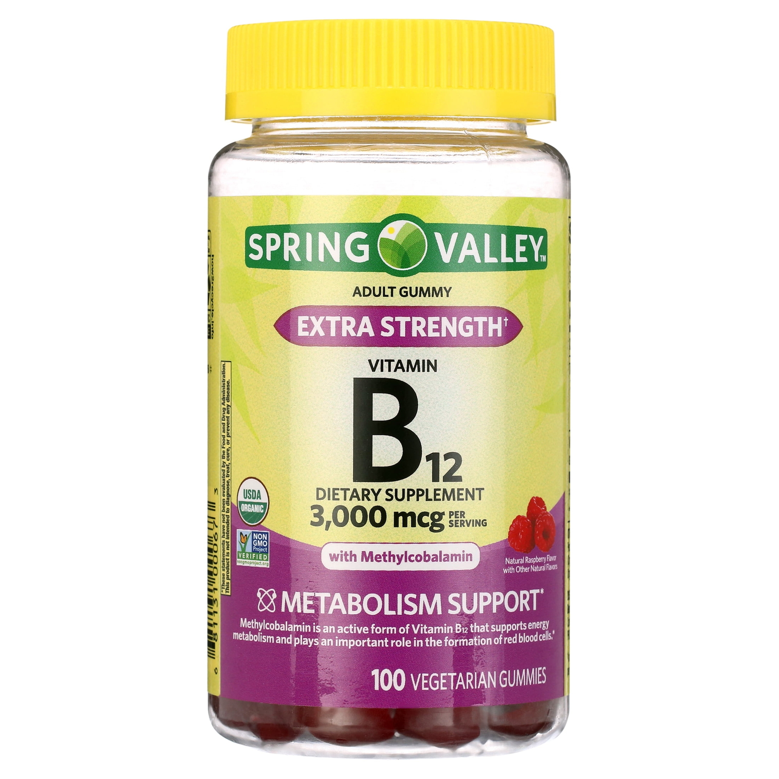 Spring Valley Extra Strength Vitamin B12 Vegetarian Gummies, 3000mcg, 100 Count