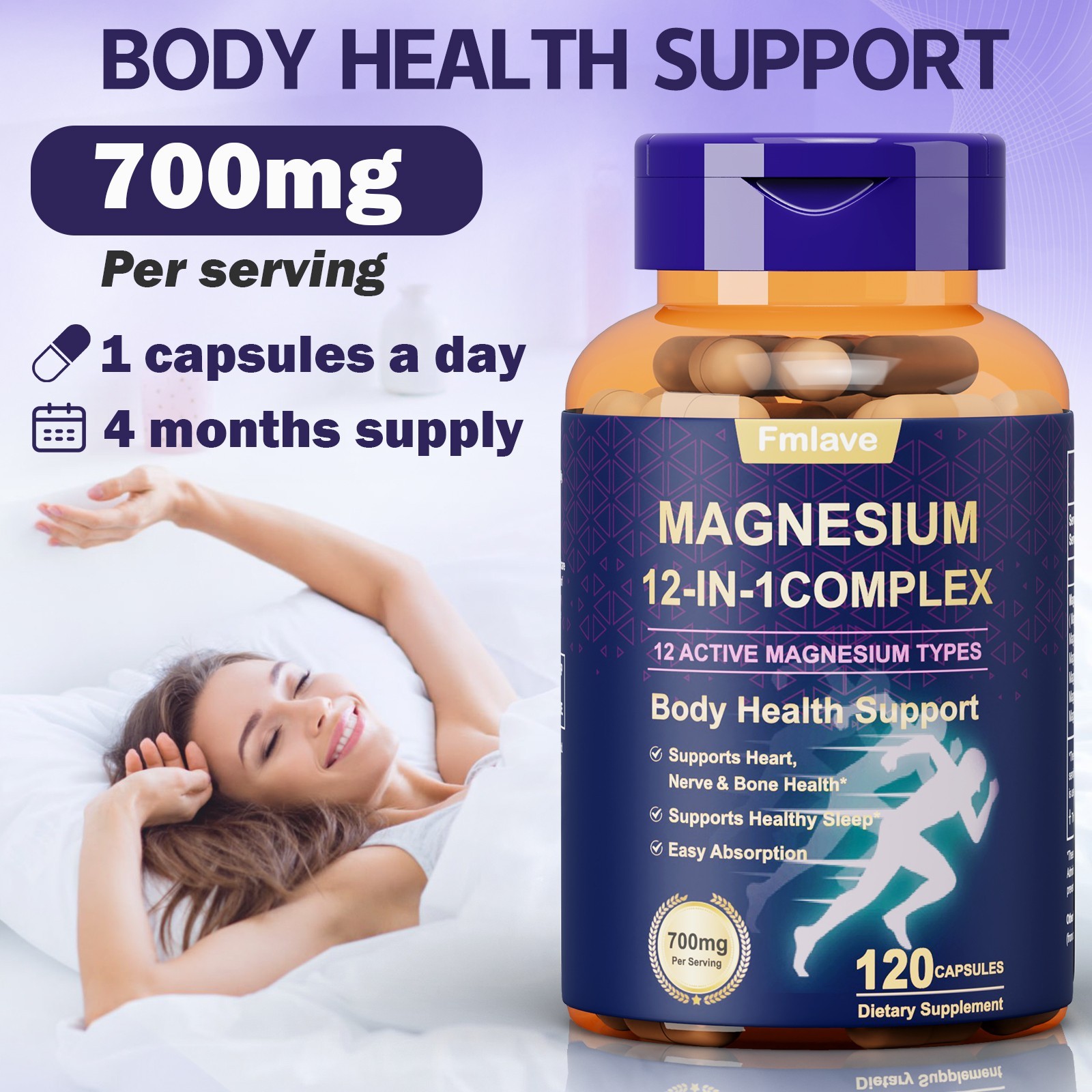 12 in 1 Magnesium Complex Supplement: 700mg of 12-element Magnesium, 120 caps