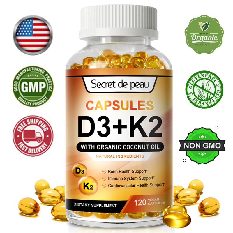 Vitamin K2 200 MCG with D3 5000 IU Supplement for Heart and Bone Health 120Pills