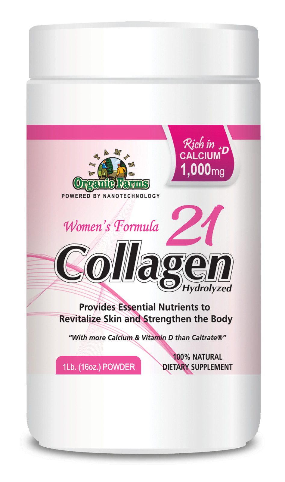 Collagen 21 Hydrolyzed – 1Lb. (16oz.) Powder Women´s Formula – Strengthens Bone