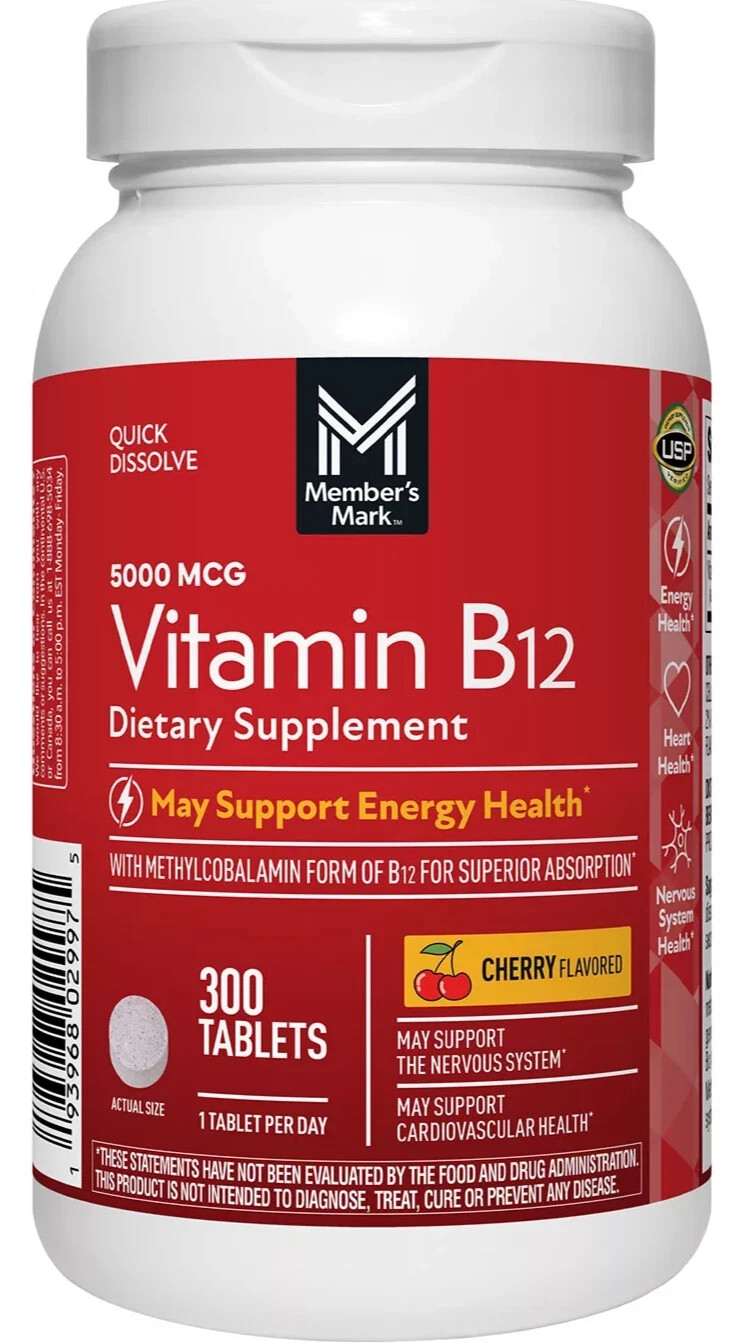 Member’s Mark Vitamin B12 Quick Dissolve Tablets, 5000 mcg, Cherry, 300 ct.