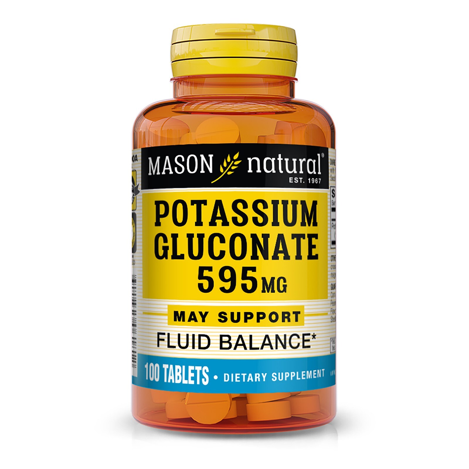 Mason Natural Potassium Gluconate 595 mg – Essential Mineral, 100 Tablets