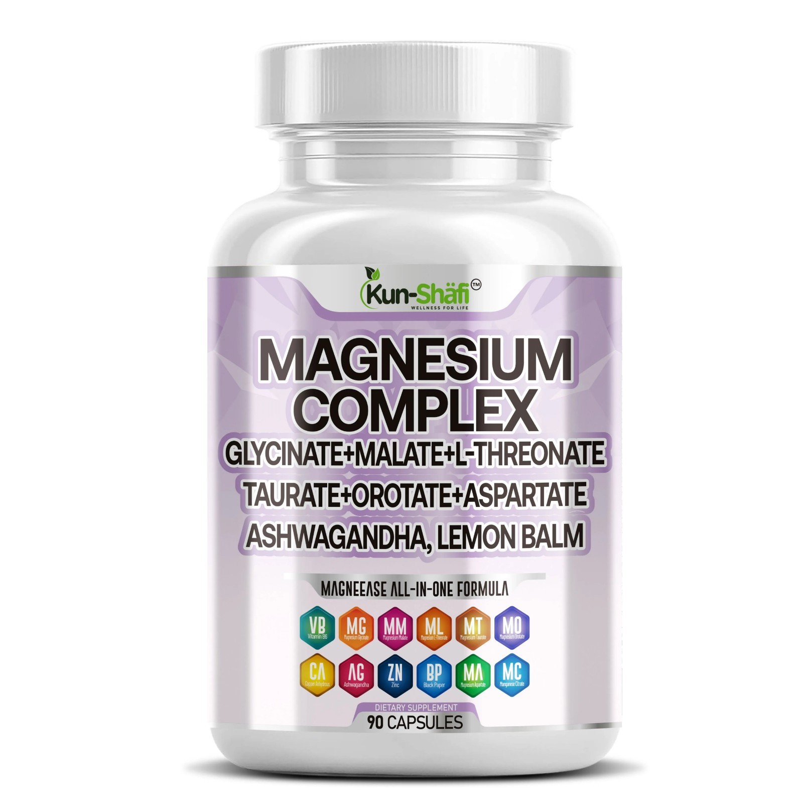 Magnesium Complex Glycinate Malate, Threonate Taurate, Orotate + Ashwagandha 90c