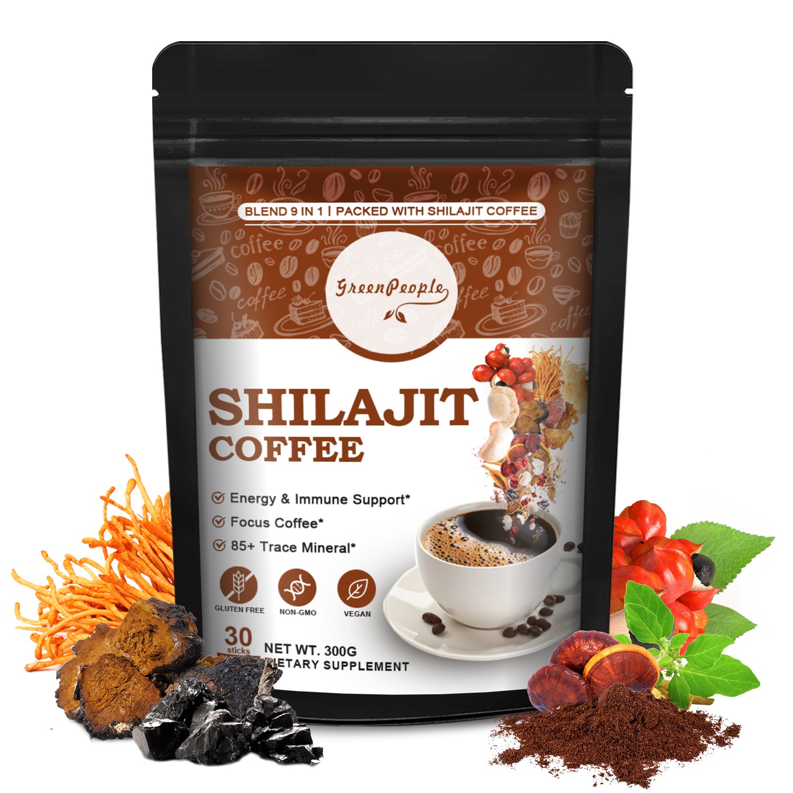 300G Himalayan Shilajit Extract Coffee with Chaga Reishi Ashwagandha Extract