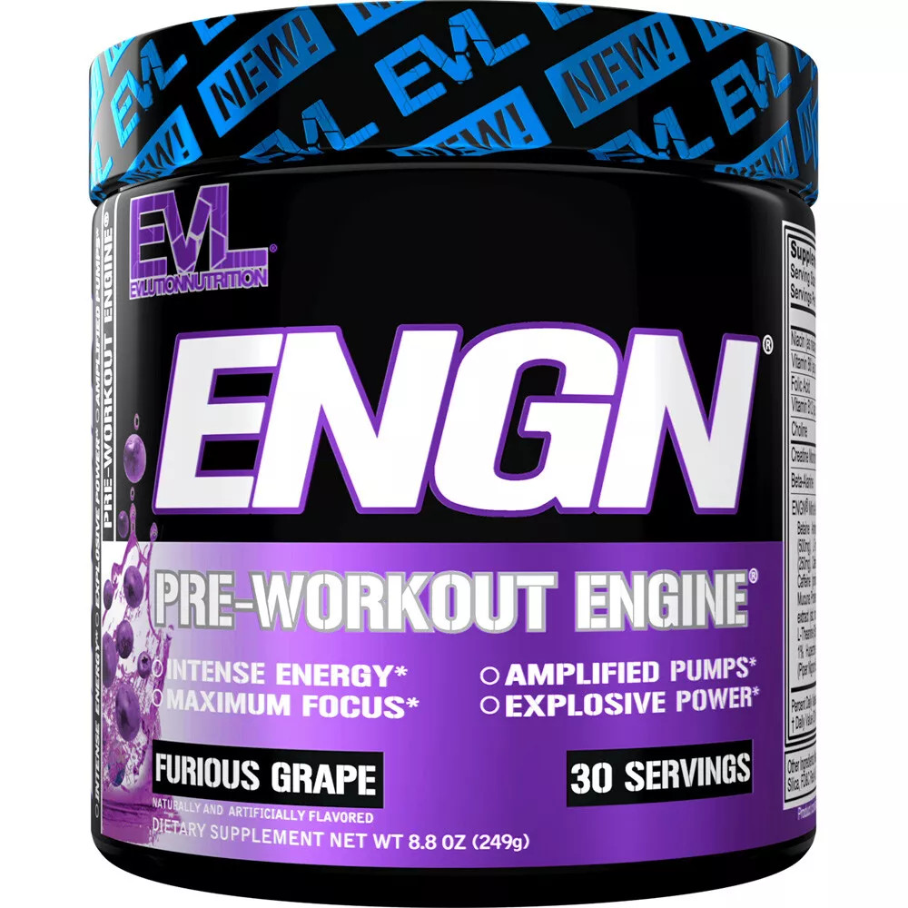 EVL ENGN Pre Workout with Creatine: Intense, Hardcore Formula, Grape 30srv