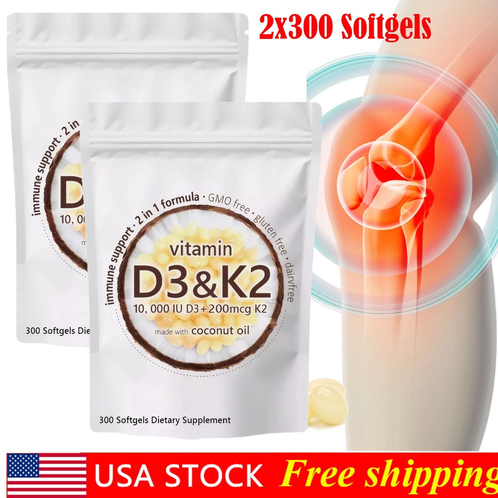 Microingredients Vitamin D3 10000 iu K2 (MK-7) 200 mcg, 600 Coconut Oil Softgels