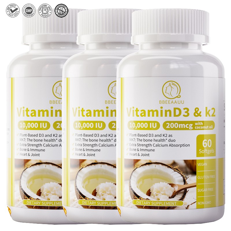 Vitamin D3 K2, 200mcg K2 and 10000 IU D3 Supplement for Heart and Bone Health