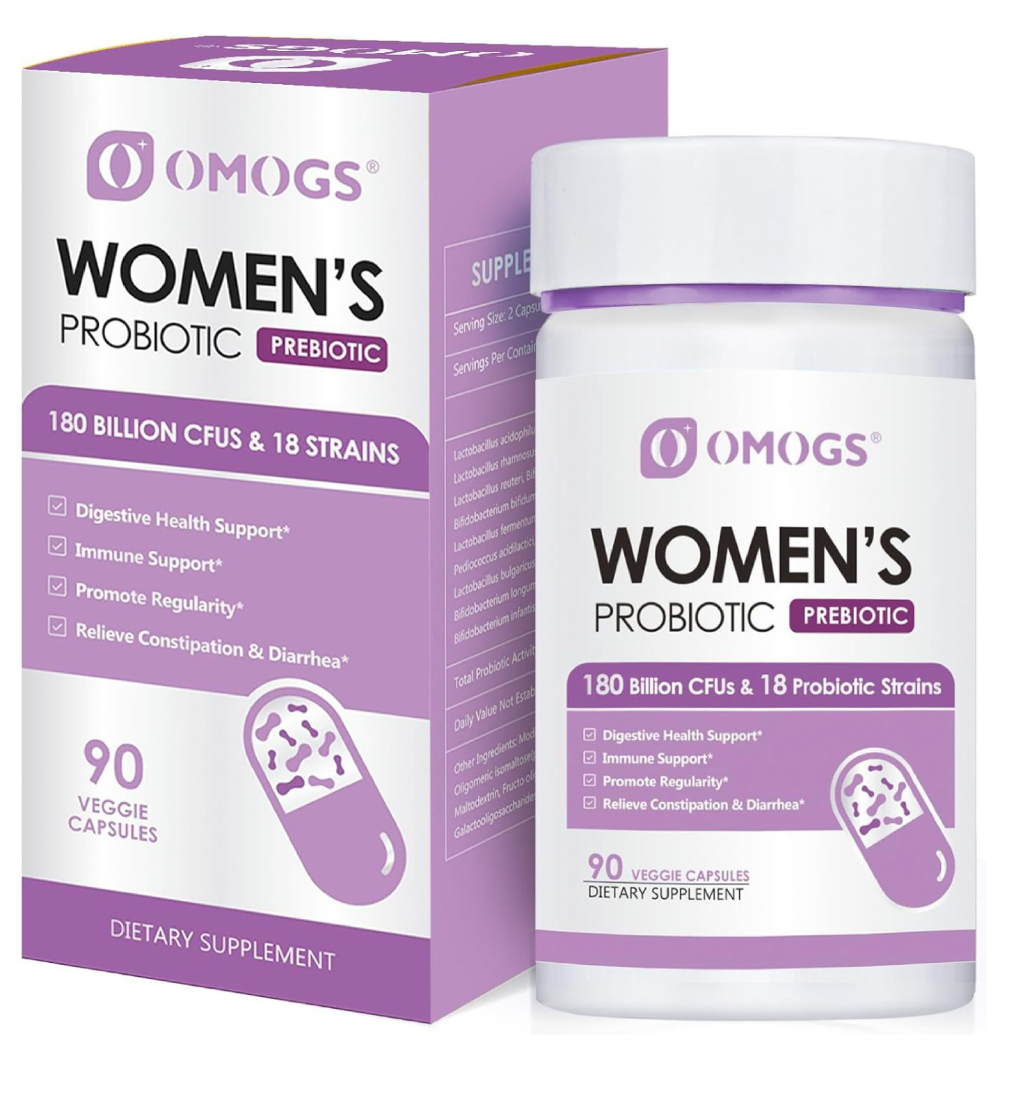 OMOGS Women’s Probiotic 180 Billion CFUs 18 Strains, with Organic Prebiotics,