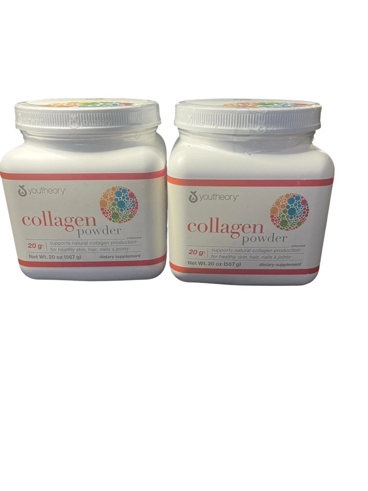 lot of 2 YOUTHEORY COLLAGEN POWDER 20oz UNFLAVORED EXP 01/2026