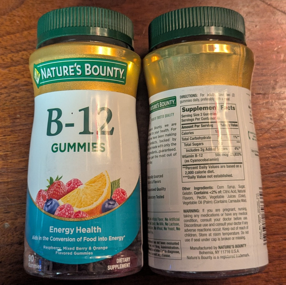Natures Bounty Vitamin B-12 Gummies Energy Health Mixed Berry 90 Gummies 2 Pack