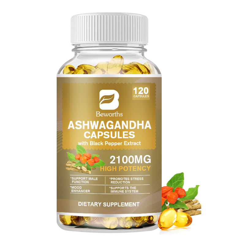 120 Pills Organic Ashwagandha Capsules 2100mg with Black Pepper Root Powder US