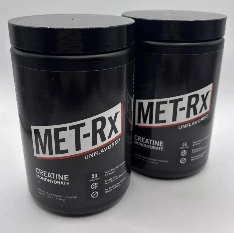 2 Pack MET-RX Creatine Monohydrate Powder, Unflavored 14.1 Oz Ea Exp 02/26 metrx