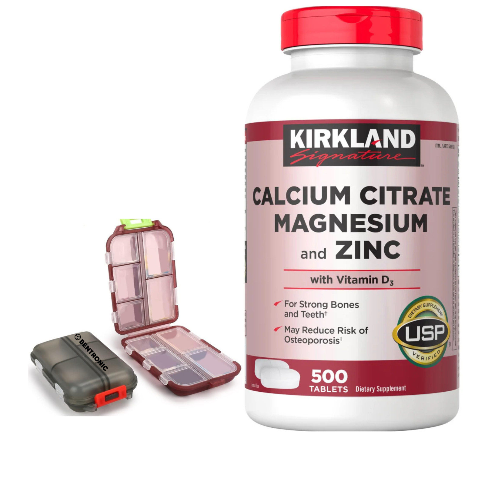 Kirkland Calcium Citrate 500 mg Magnesium and Zinc Vitamin D3  withy Pill Case