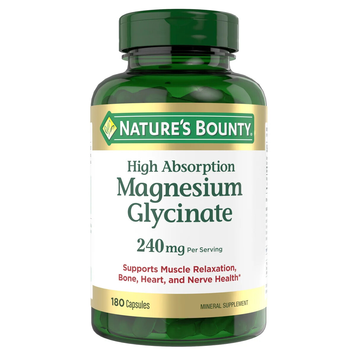 Nature’s Bounty High Absorption Magnesium Glycinate 240 mg, 180 Capsules