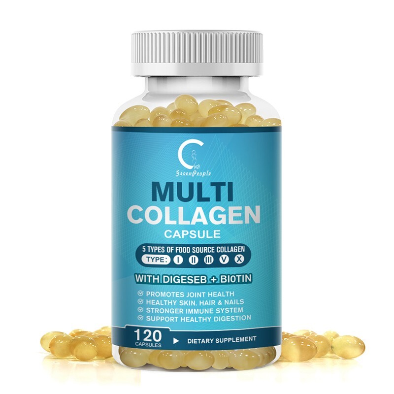 Multi COLLAGEN PEPTIDES Types I, II, III, V,X 120 Pills Anti-Aging Skin Capsules