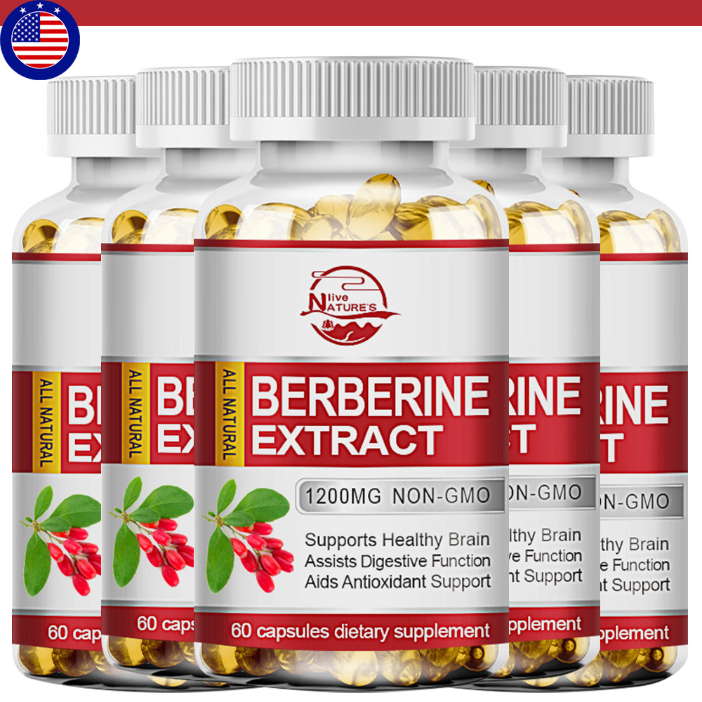 （5 Packs） Premium Berberine HCl Capsules 1200mg High Strength Dietary Supplement