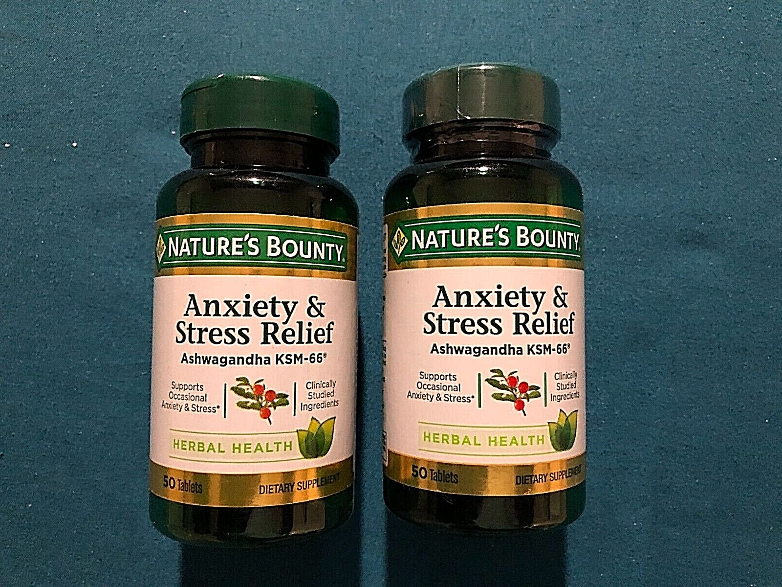(2) New Bottles Nature’s Bounty Anxiety & Stress Relief Ashwagandha  Tablets