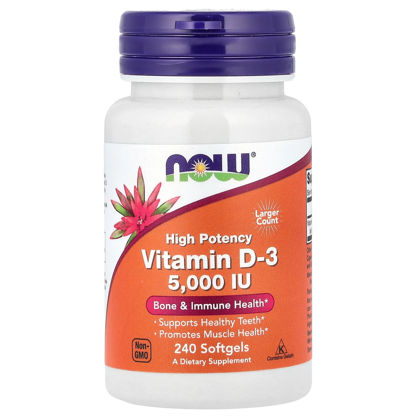 Now Foods Vitamin D-3 5 000 IU 240 Softgels GMP Quality Assured, Kosher