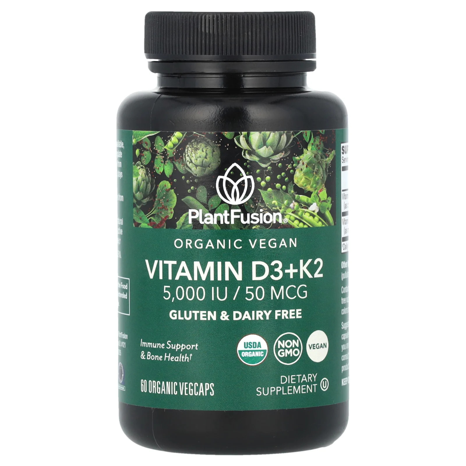 Organic Vegan Vitamin D3+ K2, 5,000 IU/50 mcg, 60 Organic VegCaps