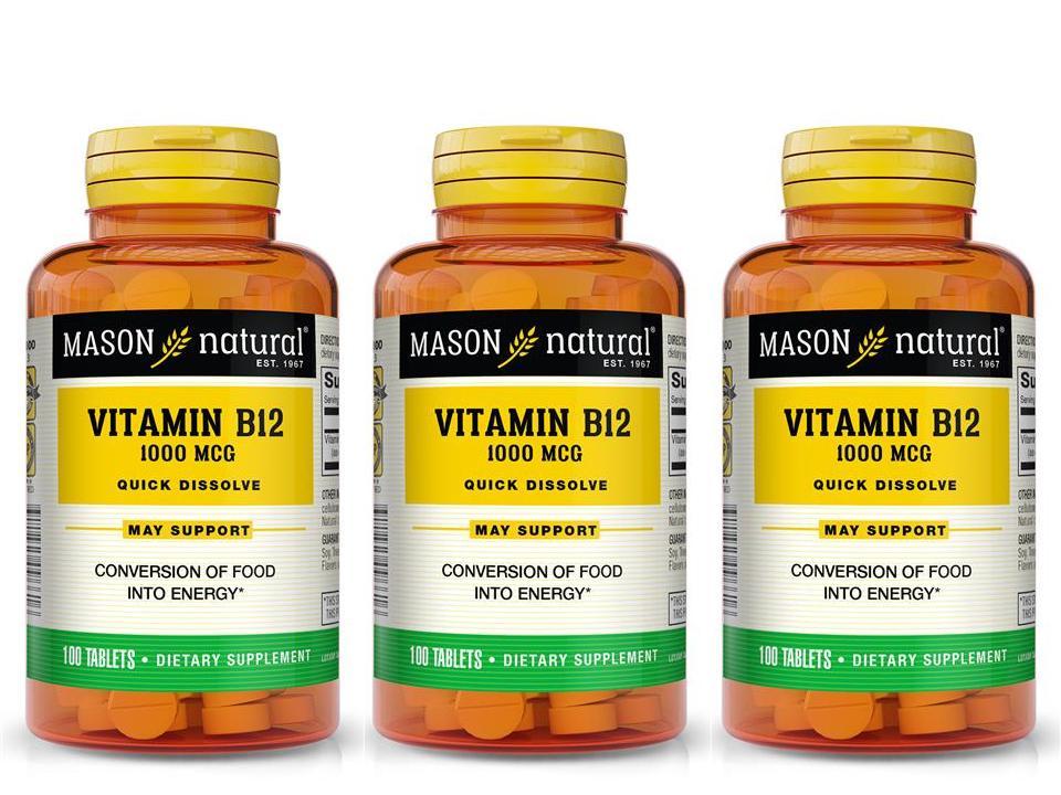 VITAMIN B 12 1000 MCG SUBLINGUAL B-12 , PACK 3 X 100 = 300 TABLETS MASON NATURAL