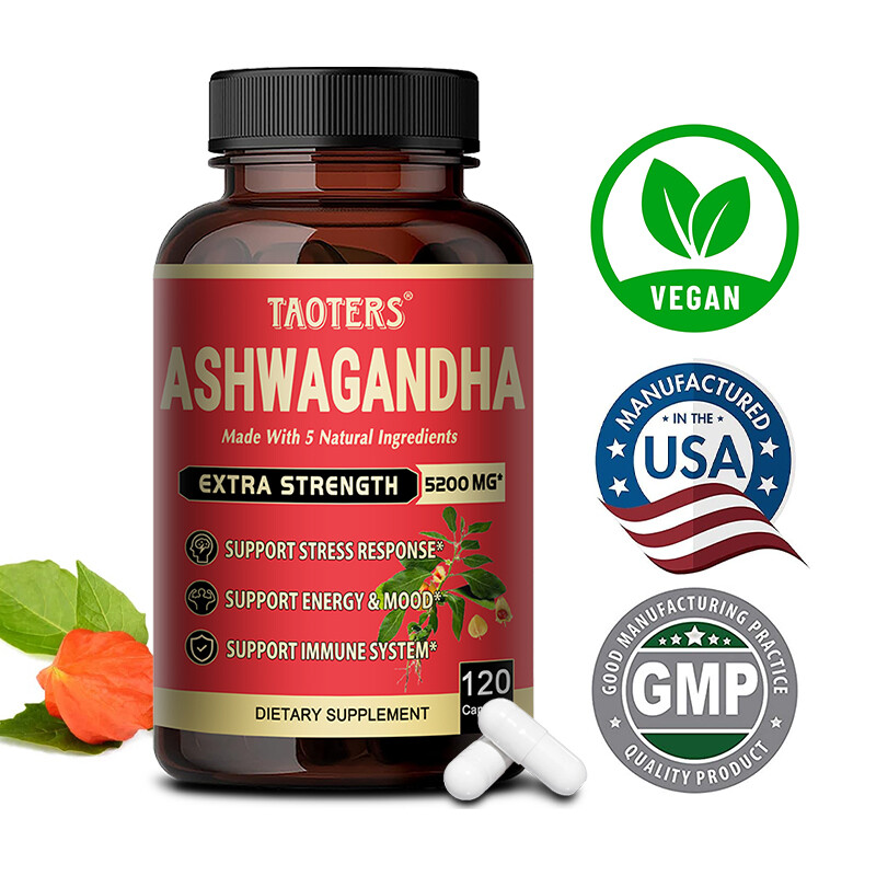 Organic Ashwagandha Capsules 5200mg Supplement With Black Pepper Root Powder