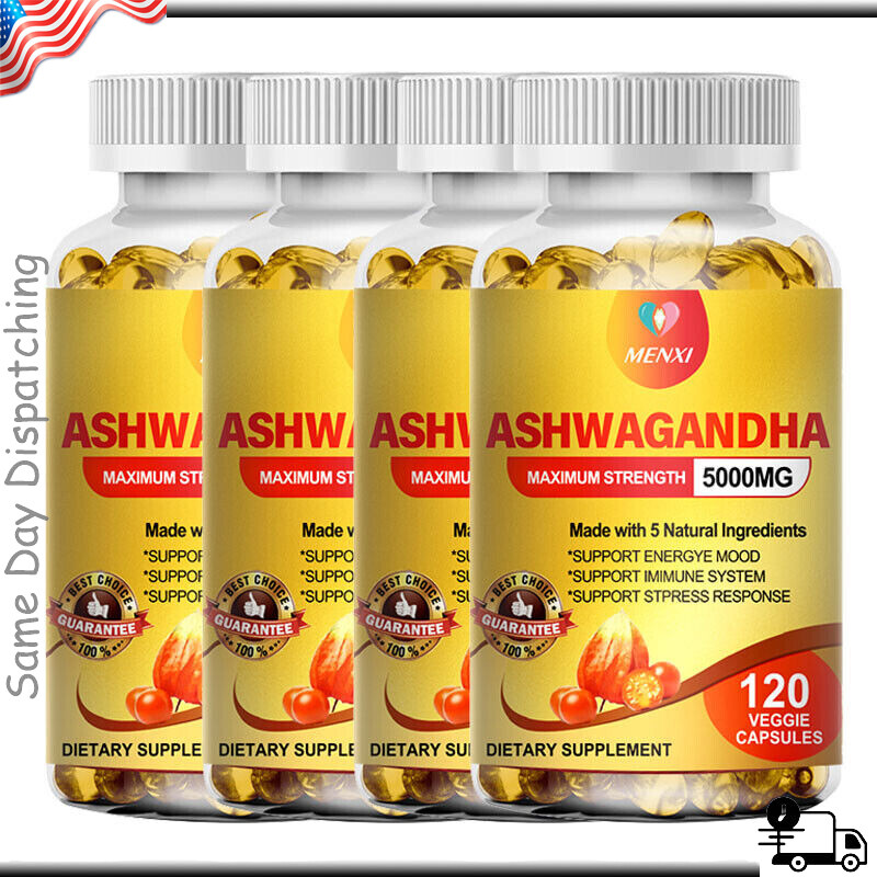 Organic Ashwagandha Capsules 5000mg 120 Capsules with Black Pepper Root Powder