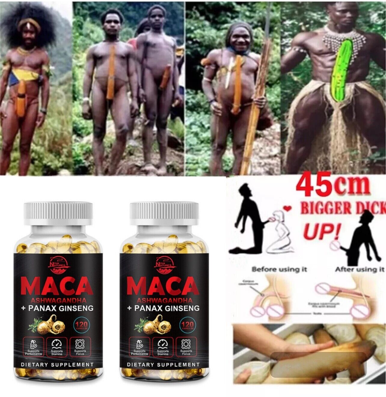 Maca Ashwagandha Panax Ginseng Capsules Herbs Extract Organic Vitamins 240 Pills