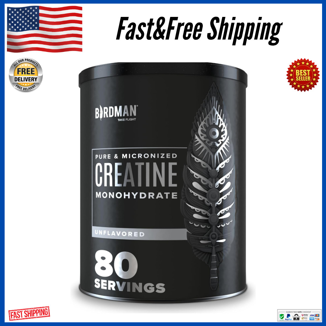 BIRDMAN Micronized Creatine Monohydrate Powder, Organic, Muscle Recovery, Caffei