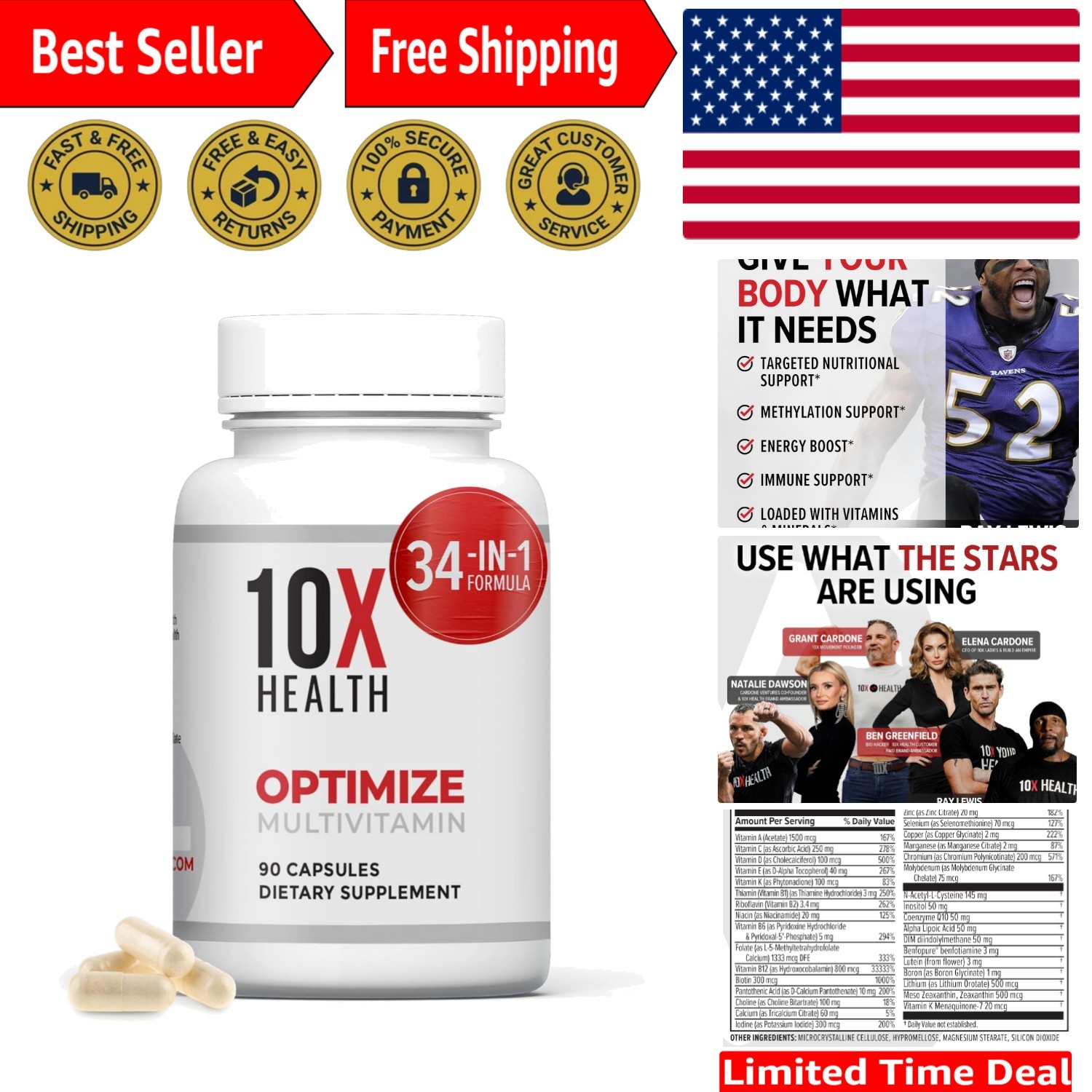 10X Health Optimize Methylated Multivitamin 90 Capsules free shipping.