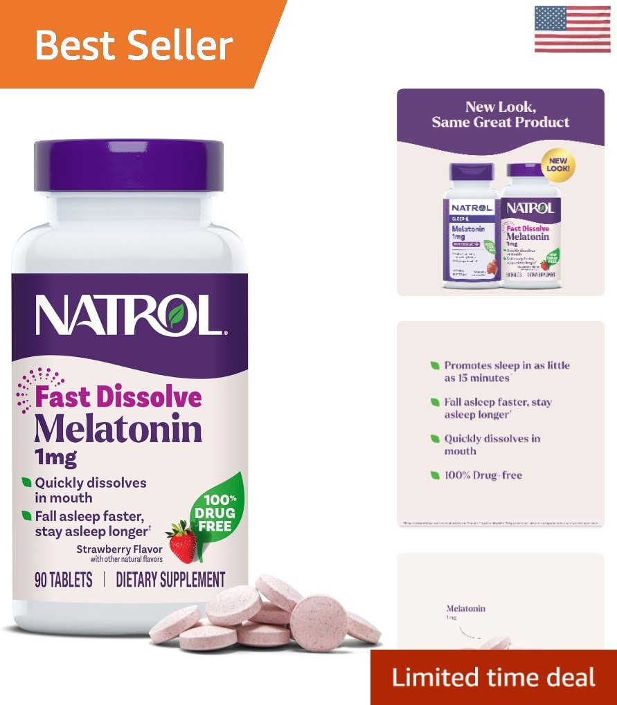 Fast Dissolve Melatonin 1 mg – 90 Strawberry-Flavored Tablets for Restful Sleep