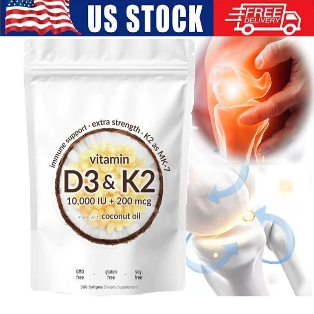 Vitamin D3 K2 Softgel Capsules Extra Strength D3 K2 Supplements with 10000 IU US