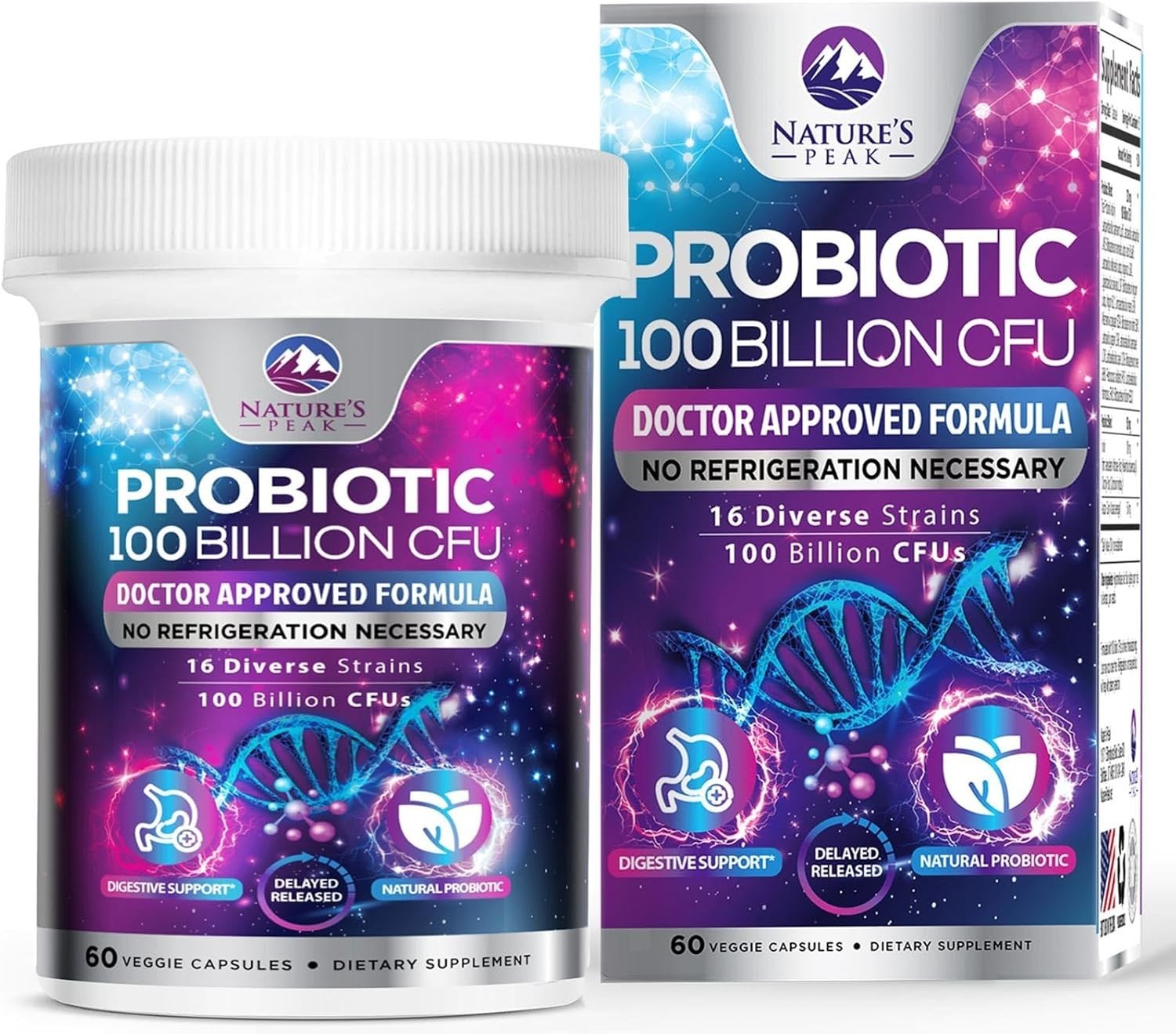 Probiotics 100 Billion CFU Supplement – 16 Strains, Natural Prebiotics Digestive