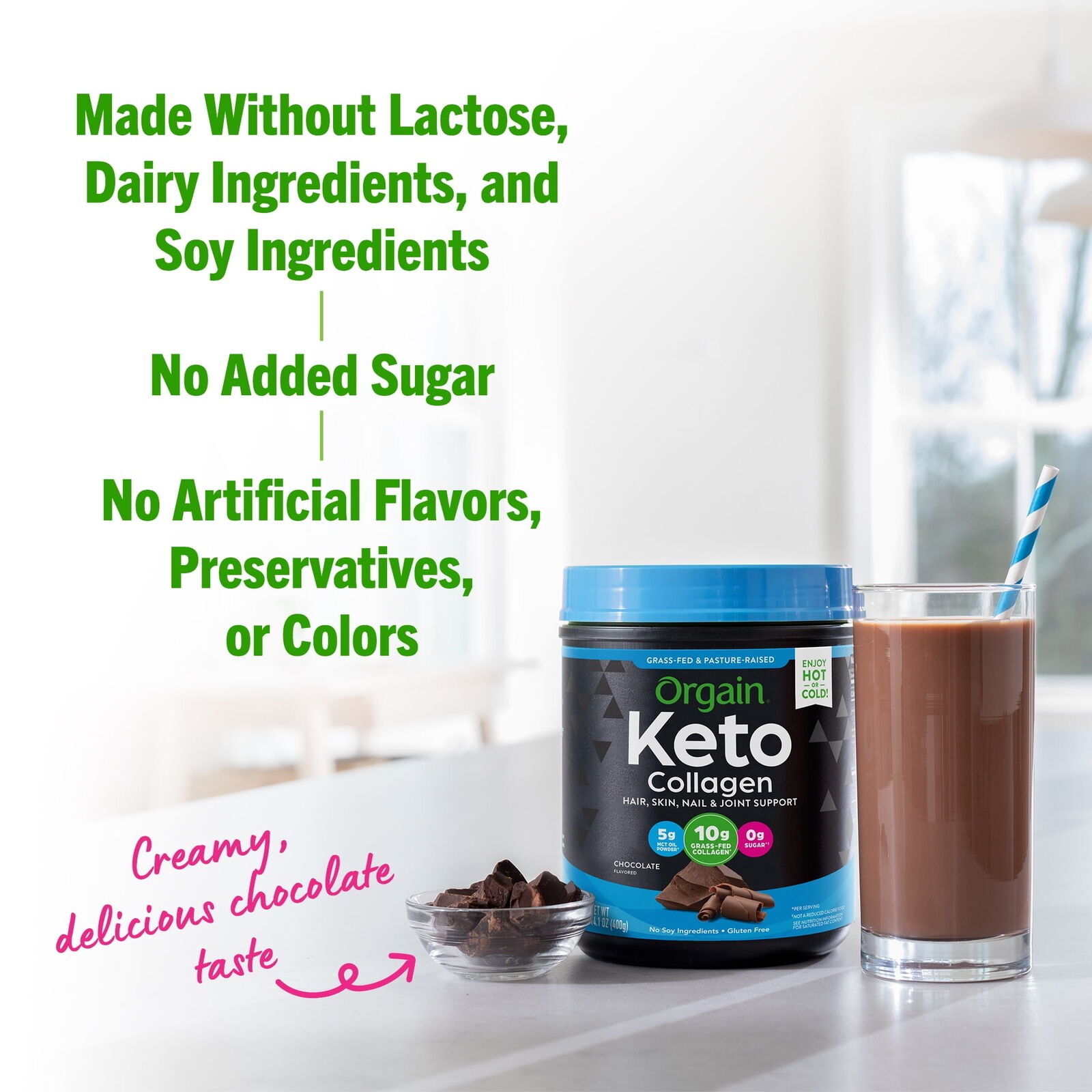 Collagen Protein Powder with MCT Oil, Chocolate, 10g Collagen, 0.88 lb by Keto