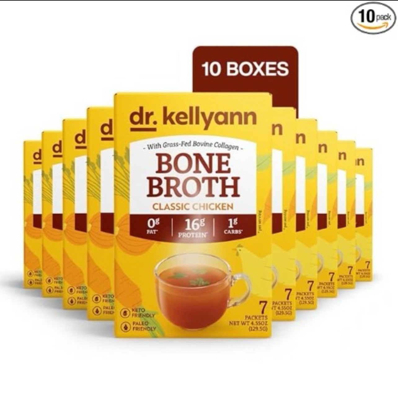 10 Pack Dr.Kellyann Bone Broth Collagen Powder Packets (70 Servings) Exp 3/2026