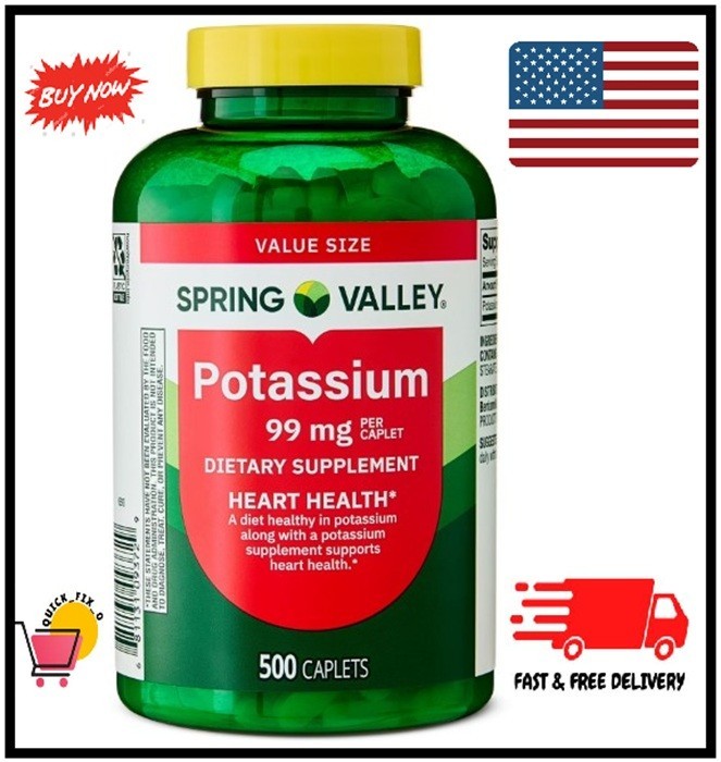Spring Valley Potassium Caplets Dietary Supplement Value Size, 99 mg, 500 Count