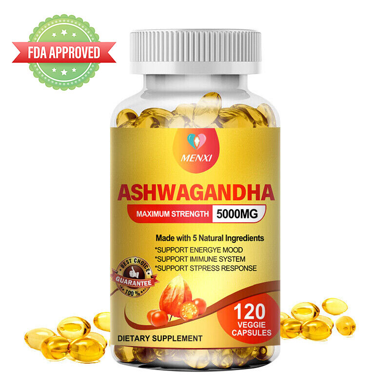 Organic Ashwagandha Capsules 5000mg 120 Capsules with Black Pepper Root Powder