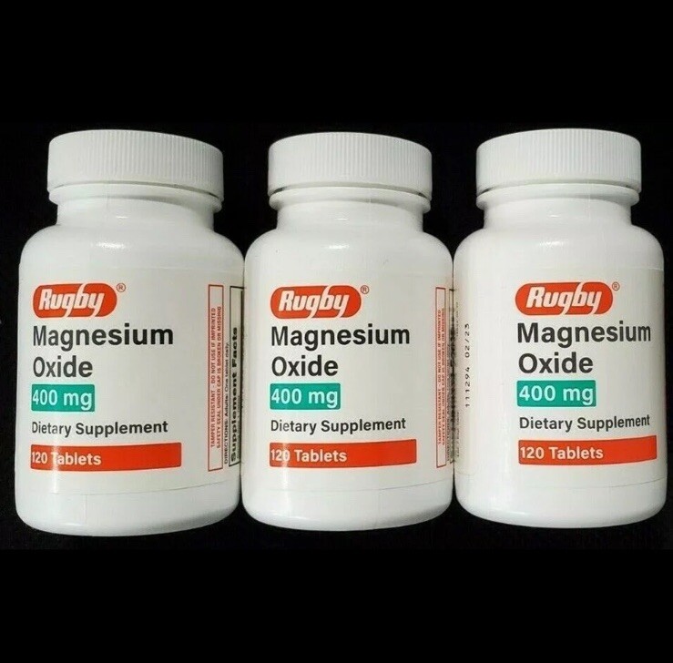 Rugby Magnesium Oxide 400 mg (120 Tablets -3 Pack) Exp: 01/2027