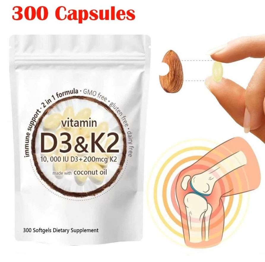 Vitamin D3 K2 Supplement Softgels,300 pcs Vitamin D3 + K2 USA