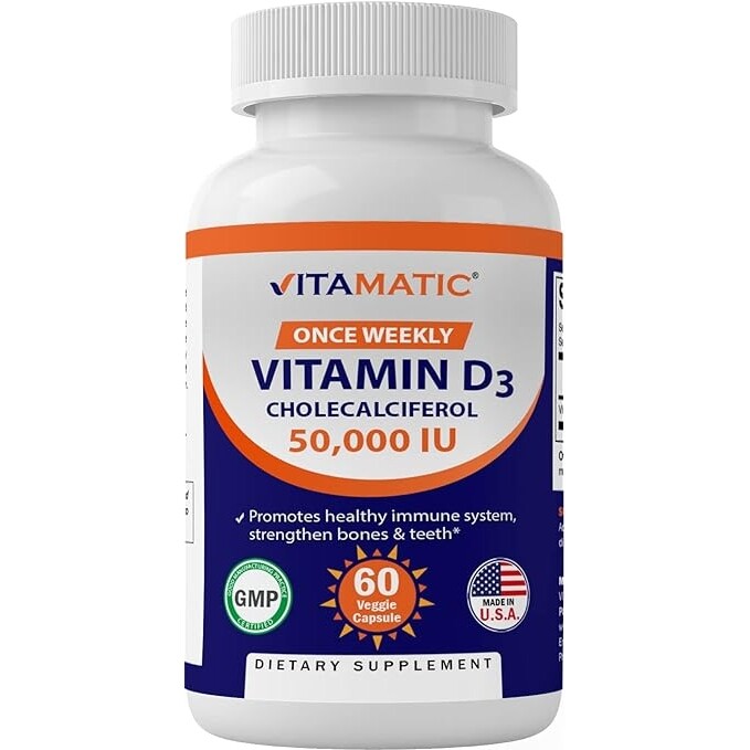 Vitamin D3  50,000 IU 60 Veggie Caps Vitamatic As Cholecalcife Mega Dose D3