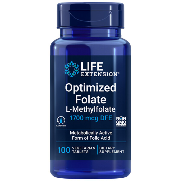 Optimized Folate L-Methylfolate 1700mcg – 100 Veg Tabs Life Extension
