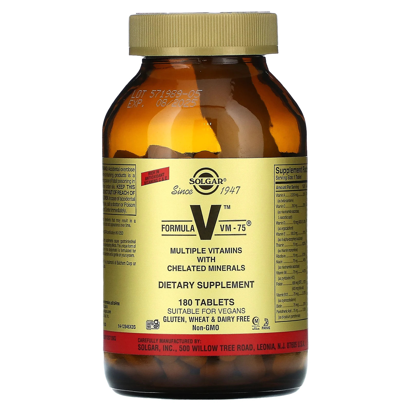 Formula V, VM-75, Multiple Vitamins with Chelated Minerals, 180 Tablets