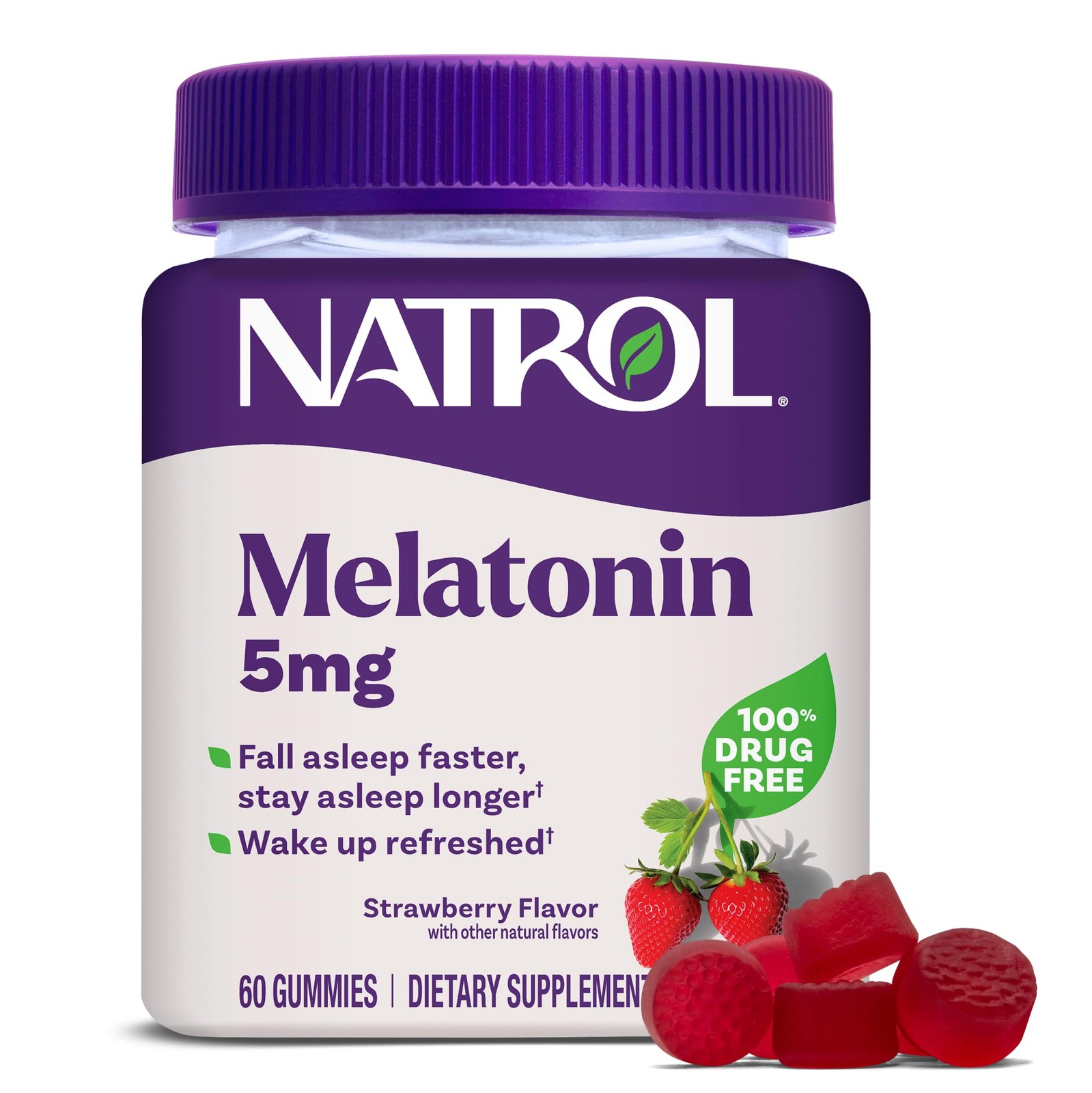 Natrol Melatonin Gummies 5mg Sleep Support 60 Strawberry Flavored for Adults